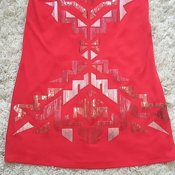 Express Sequin Aztec Art Deco Mini Slip Dress | Pink XS - Picture 7 of 11